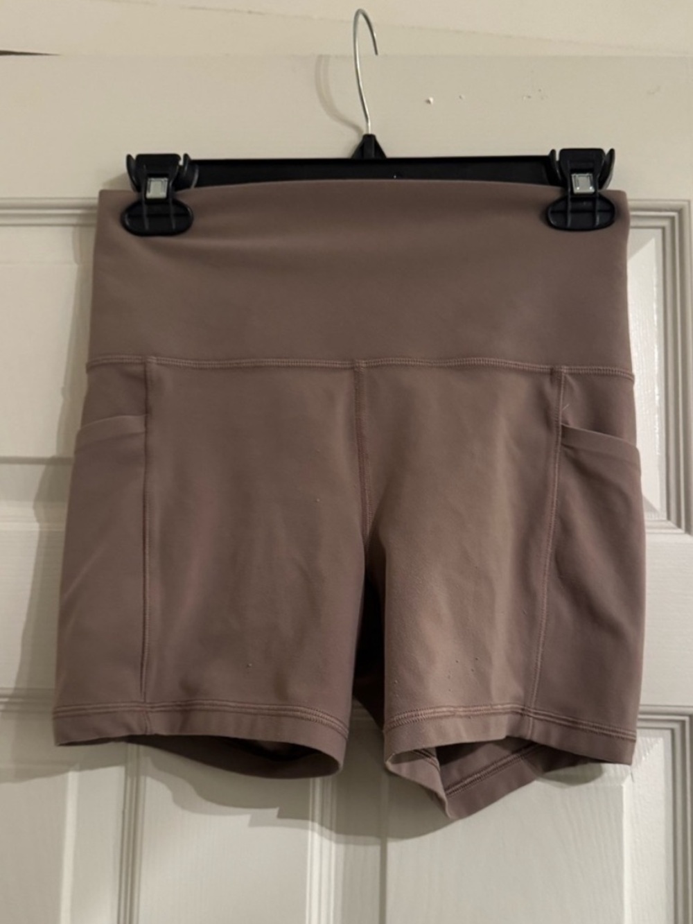Athleta High-Waist Pocket Shorts in Taupe Brown